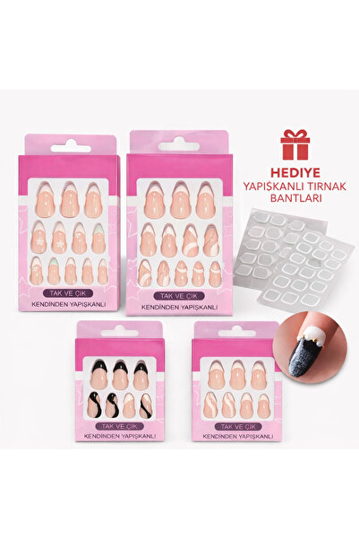 MAQYA KOZMETİK 4 Farklı Model Badem Desenli Tak Çıkart Tırnak KARMA /24lü Zar...