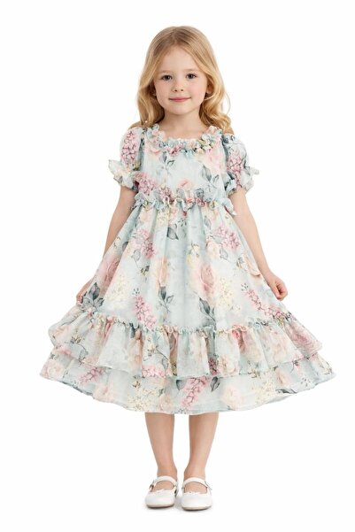 MAY MARA Girl's short sleeve bow dress Patterned ke Linen