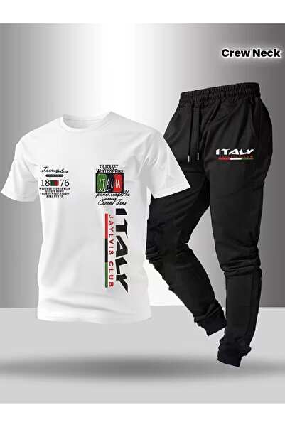 puolikuu Men's Oversized Tracksuit Set - Full Set Italy Printed T-Shirt - Tra...