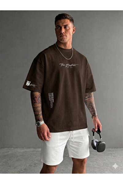 ALİ.COM Unisex Μπλουζάκι The Boston με τύπωμα Crew Neck Βαμβάκι llu oversized