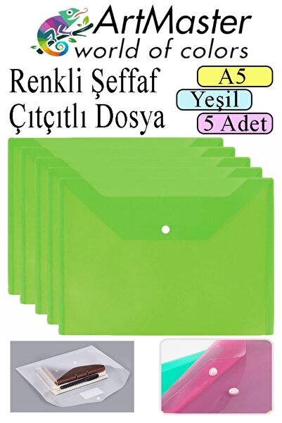 Artmaster Zeleni A5 Snap Fajl Prozirna Obojena Koverta Fajl 5 Komada 17x22 cm...