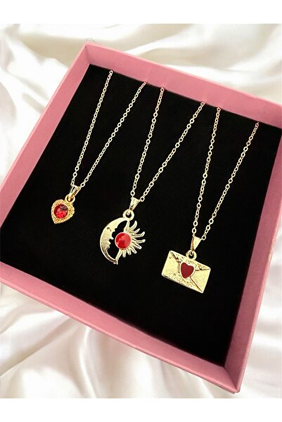 Madam Bikan Gold Color 3 Piece Envelope Sun Heart Combination Set Necklace