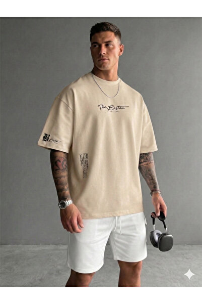 ALİ.COM Unisex Μπλουζάκι The Boston με τύπωμα Crew Neck Βαμβάκι llu oversized