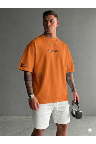 ALİ.COM Unisex Μπλουζάκι The Boston με τύπωμα Crew Neck Βαμβάκι llu oversized