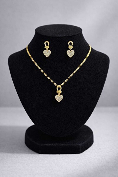 mdm style Gold Color Zircon Stone Heart Necklace Earring Set