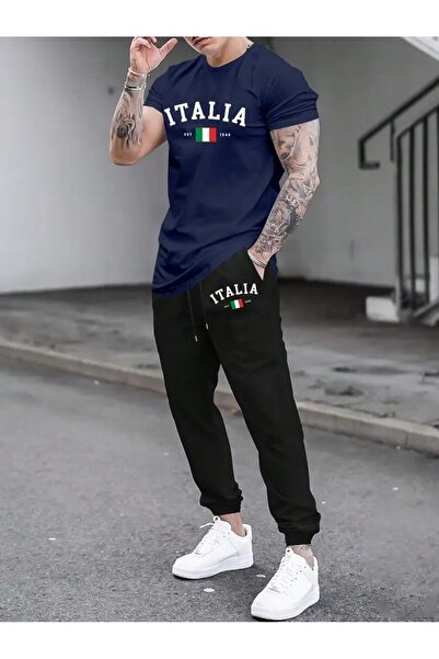 puolikuu Men's Oversized Tracksuit Set - Italy Est 1 B Printed Tshirt - Track...