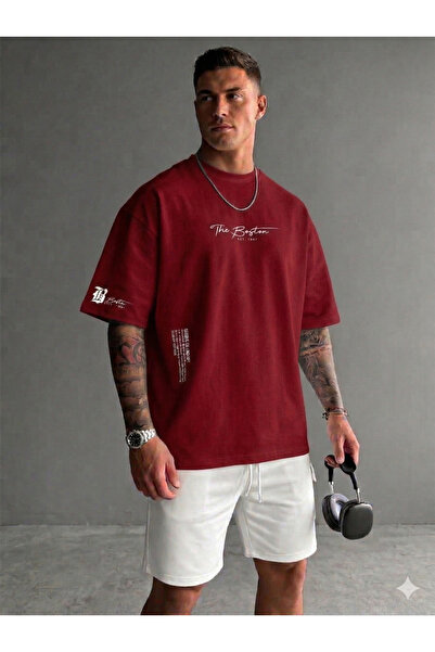 ALİ.COM Unisex the Boston Printed Crew Neck Cotton Llu Oversized T-Shirt