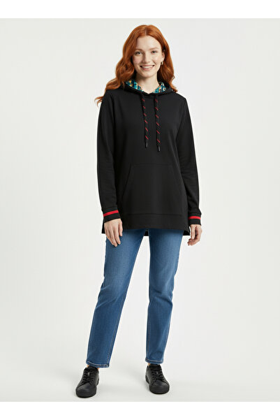 Neden Tekstil Women's Hooded Yan Slit Pocketed Tunic Sweatshirt