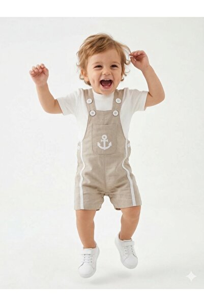Kids Kingdom Cotton Piece Sailor Detailed Salopet Overalls Baby Boy 2-Piece Set