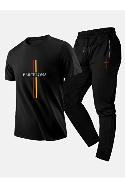 puolikuu Men's Oversized Tracksuit Set - Barça Printed Tshi̇rt - Tracksuit