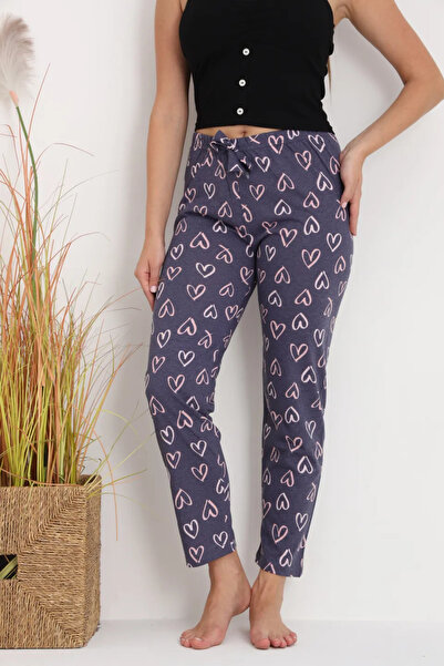 Serena Women's dark gray pajama pants with hearts