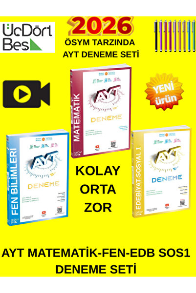 Üç Dört Beş Yayıncılık Üçdortbeş Yayincilik 2026 AYT Matematik 10-Fen 10-Edb ...
