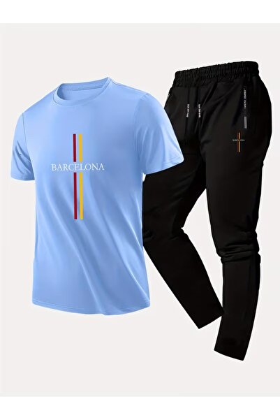 puolikuu Men's Oversized Tracksuit Set - Barça Printed Tshi̇rt - Tracksuit