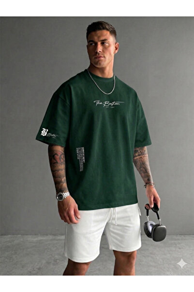 ALİ.COM Unisex Μπλουζάκι The Boston με τύπωμα Crew Neck Βαμβάκι llu oversized