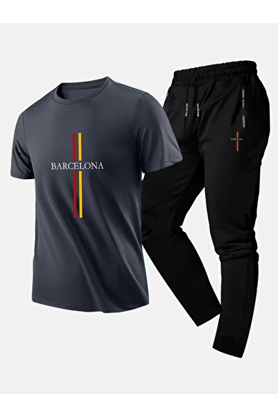 puolikuu Men's Oversized Tracksuit Set - Barça Printed Tshi̇rt - Tracksuit