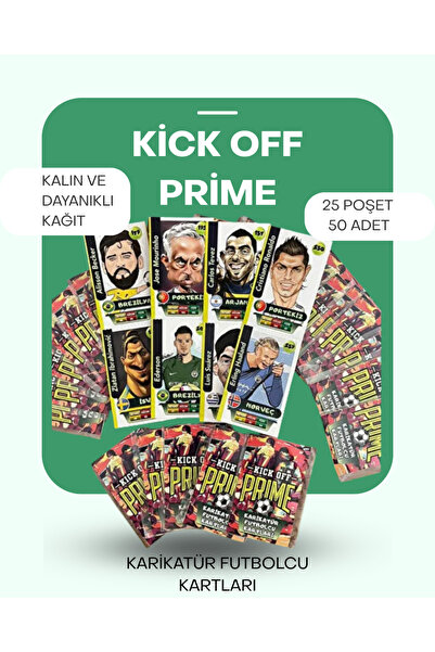 RedroX Kick Off Prime Karikatür Futbolcu Kartları 25 poşet 50 Oyun kartı