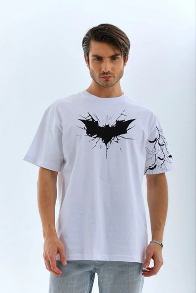 Generic Brand Base Steps Men's Crew Neck T-Shirt with Front and Sleeve Bat Pr...