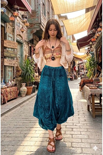 AYASOFYA OTANTIK Women's Indian Elastic Waist Bag Pocketed 100% Cotton Shalwa...