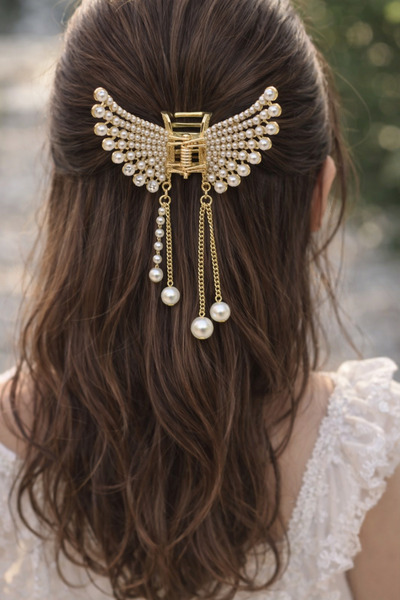 MakeWell Stone-Embellished Butterfly Hair Clip – Gold and Silver Color Women'...