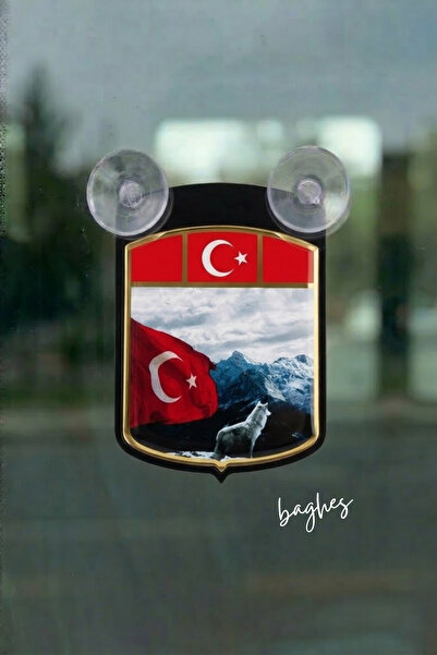 Baghes Bayrak ve Kurt Vantuzlu Araç Cam Süsü Oto Minibüs Araba Cam Süsü 7.5x1...