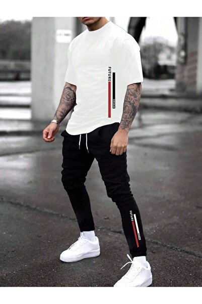 puolikuu Men's Oversized Tracksuit Set - Future Printed Tshi̇rt - Eşortman