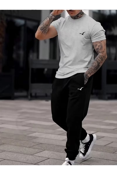 puolikuu Men's Oversized Tracksuit Set - Karrtal Printed Tshi̇rt - Eşortman