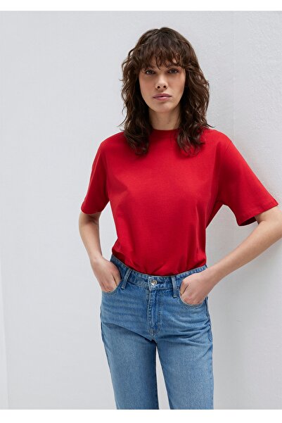 Mavi guler rotund basic croială normală bumbac 100% femei tricou