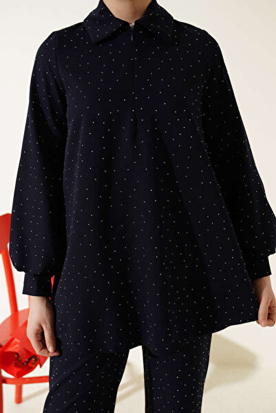 Burcia Shirt Collar Stone Decorated Double Set