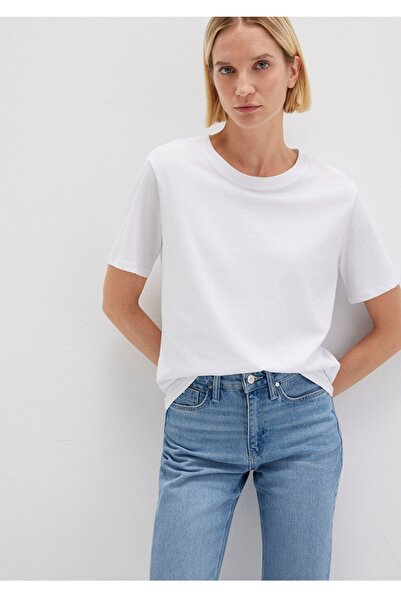 Mavi guler rotund basic croială normală bumbac 100% femei tricou