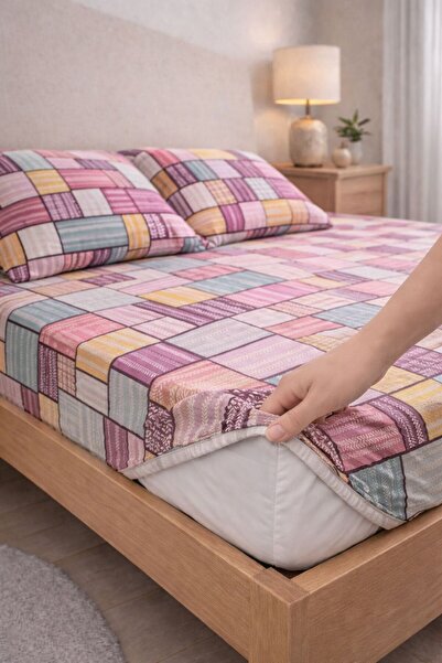 Sheri Home Premium Pamuk Lastikli Çarşaf Seti– Kaymaz Tam Geçmeli Fitted Sheet – 120x200/ 180x200 / 200x200