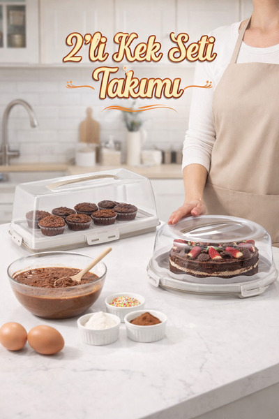 PONÇİK STORE Set of 2 Cake Pastry Storage Container Round Locking Transport T...