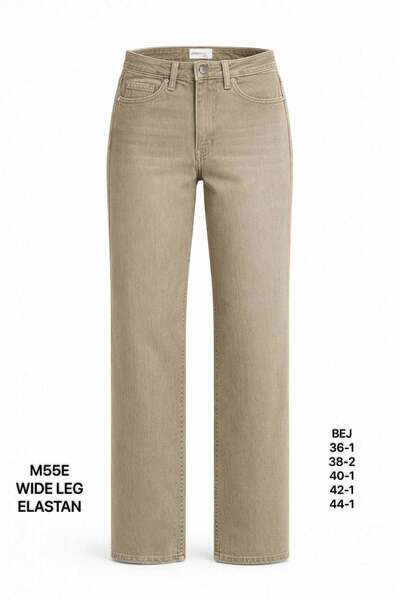 Miss Poem Pantaloni de damă bej, cu picior larg, din denim, mărimea elastan