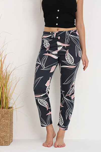 Serena Women's black pajama pants with pink flowers