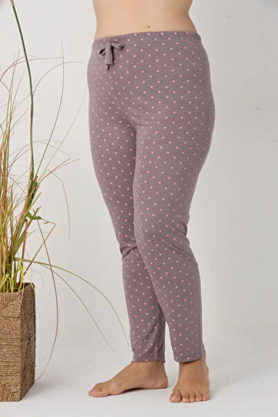 Serena Women's Big Size Pajama Pants, Gray with Pink Polka Dots