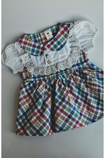 ToffyHouse Baby Girl Multicolor Check Dress with Lace Collar