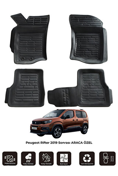 Peugeot Rifter 2019 Sonrası ARACA ÖZEL 3D Havuzlu Oto Paspas 4 Parça Kauçuk Araç Paspası Kaymaz Taba