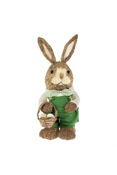 OEM Decorative Easter Figure Rabbit with Green Overalls Basket with Eggs 49cm