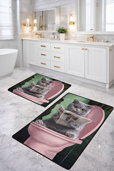Nihai Ev Dijital Kaymaz Yıkanabilir Kedili Modern Banyo Paspası Banyo Halısı ...