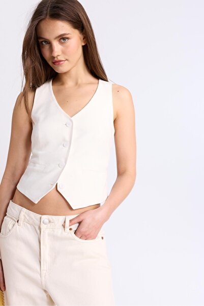 Stradivarius basic keten görünümlü yelek