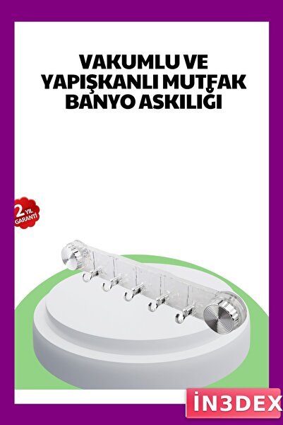 İN3DEX Kitchen and Bathroom Hanger with Vacuum Adhesive and 5 Hanger Compartm...
