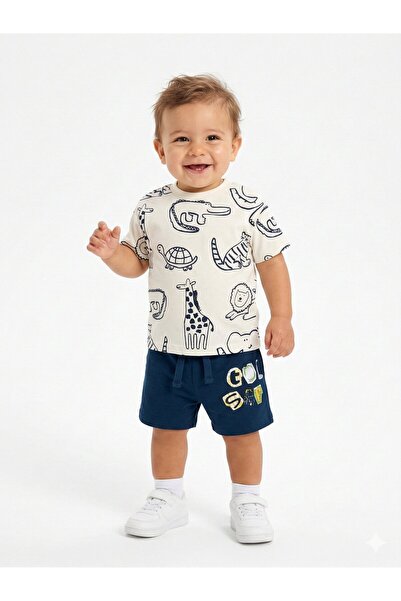 Kids Kingdom قطن طقم فوسترز ديتيلد شورتس للأولاد الصغار مكون من قطعتين