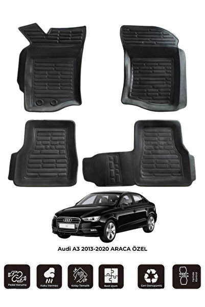 İtibar Audi A3 2013-2020 ARACA ÖZEL 3D Havuzlu Oto Paspas 4 Parça Kauçuk Araç Paspası Kaymaz Taban Kolay Te
