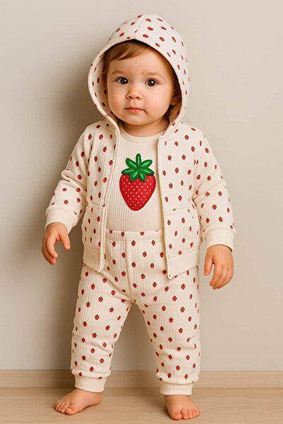 KapsülBebek 3-Piece Hooded Baby Girl Set – 100% Cotton