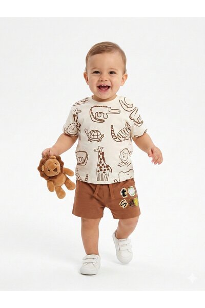 Kids Kingdom قطن طقم فوسترز ديتيلد شورتس للأولاد الصغار مكون من قطعتين