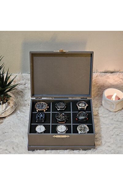 Tekir Store evinizi güzelleştirin Wooden 9-Compartment Watch Box Decorative Watch Accessory Storage Box Organizer