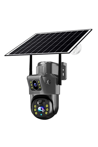 Conico Kırmızı Mavi Işıklı Alarmlı WiFi 6MP Solar PTZ Kamera: Çift Lens, 360°...