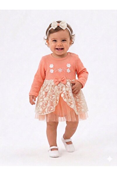 Kids Kingdom Cotton Pcs Flower Embroidered Tulle Detail Baby Girl Dresses