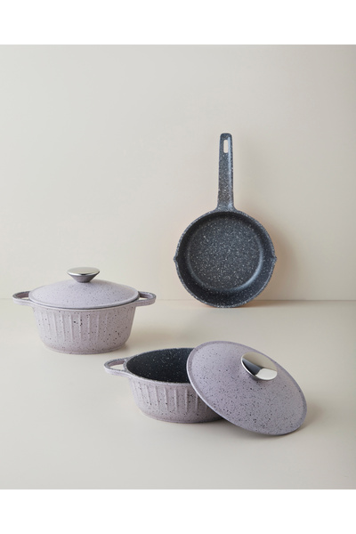 English Home Tiny Cast Premium Döküm 5 Parça Mini Tencere Seti 16x16x16 cm Lila
