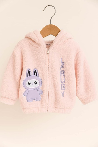KapsülBebek Plush Hooded Zippered Baby Coat