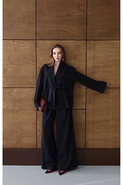 Miss Beyoğlu Women's Belted Shirt and Trousers Modal Fabric Set